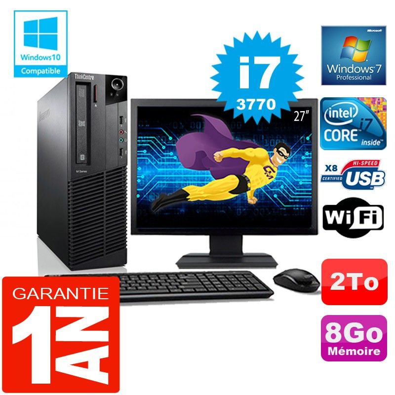 Lenovo M92p SFF Core i7-3770 8GB RAM 2TB HDD WiFi Windows 7 Pro Desktop Computer
