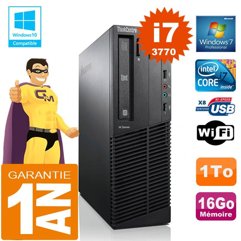 Lenovo M92p SFF Core i7-3770 16GB RAM 1TB HDD DVD Burner WiFi Windows 7 PC