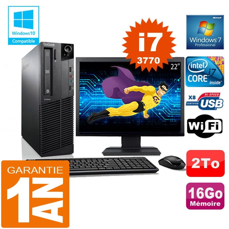 Lenovo M92p SFF Desktop Computer - Core i7-3770, 16GB RAM, 2TB HDD, WiFi, Windows 7 Pro