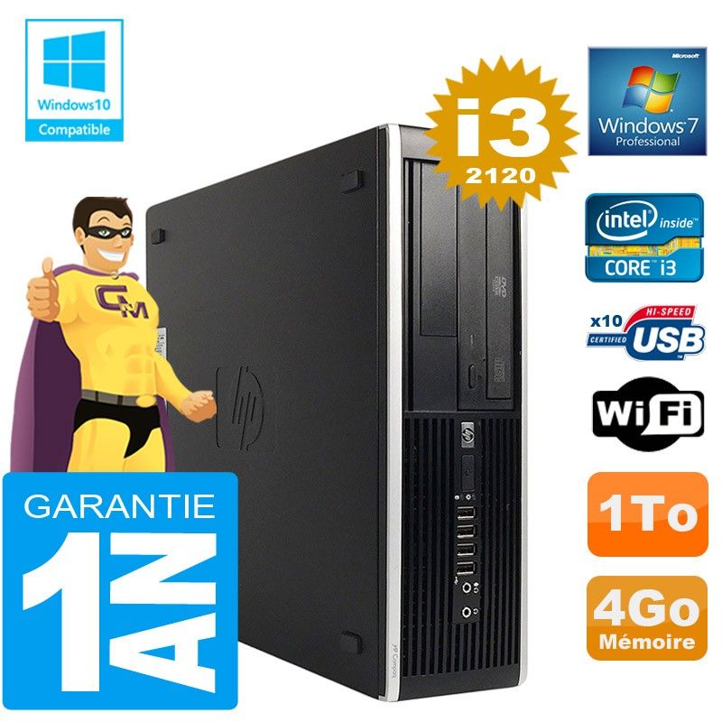 HP Compaq 8300 SFF Desktop PC - Core i3-2120, 4GB RAM, 1TB HDD, DVD Drive, WiFi, Windows 7 Pro