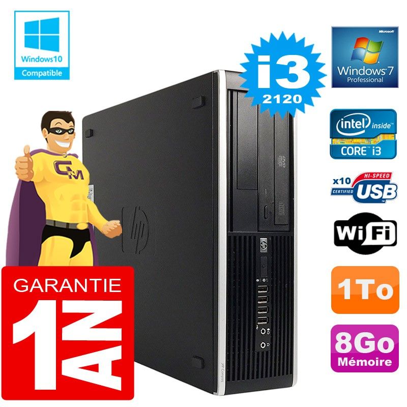 HP Compaq Elite 8300 SFF Core i3-2120 8GB RAM 1TB HDD DVD Burner WiFi Windows 7 Pro