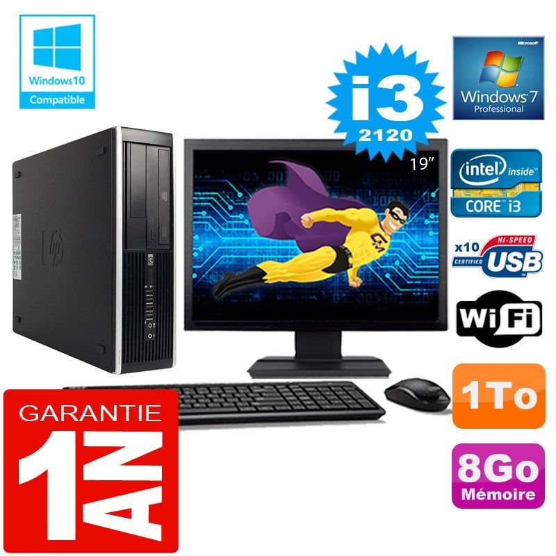 HP Compaq 8300 SFF Desktop Computer - Core i3-2120, 8GB RAM, 1TB HDD, WiFi, Windows 7 Pro