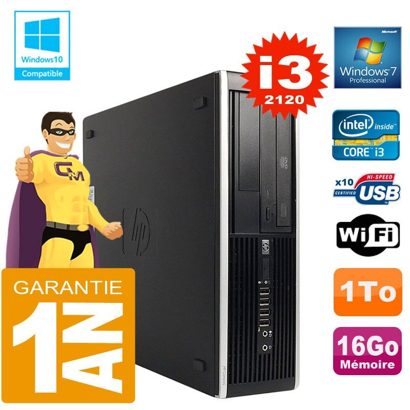 HP Compaq Elite 8300 SFF Desktop PC - Core i3-2120, 16GB RAM, 1TB HDD, DVD Drive, WiFi, Windows 7 Pro