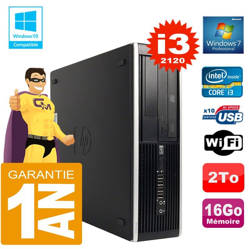 HP Compaq 8300 SFF Desktop PC - Core i3-2120, 16GB RAM, 2TB HDD, DVD Burner, WiFi, Windows 7 Pro