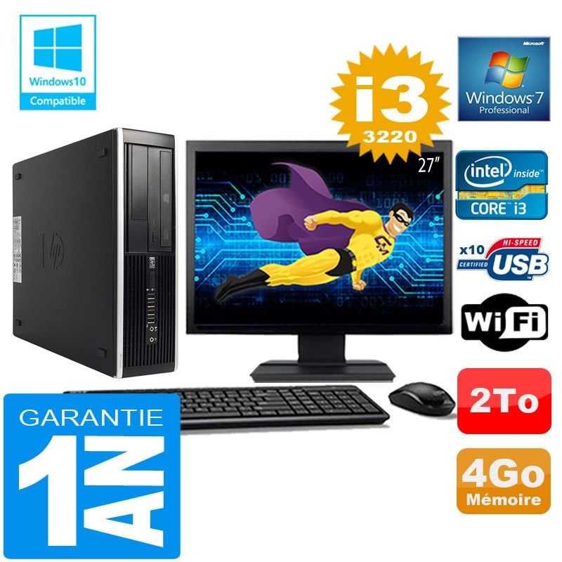 Ordinateur de bureau HP Compaq 8300 SFF - Processeur Intel Core i3, 4 Go de RAM, 2 To de SSD, WiFi, Windows 7 Pro