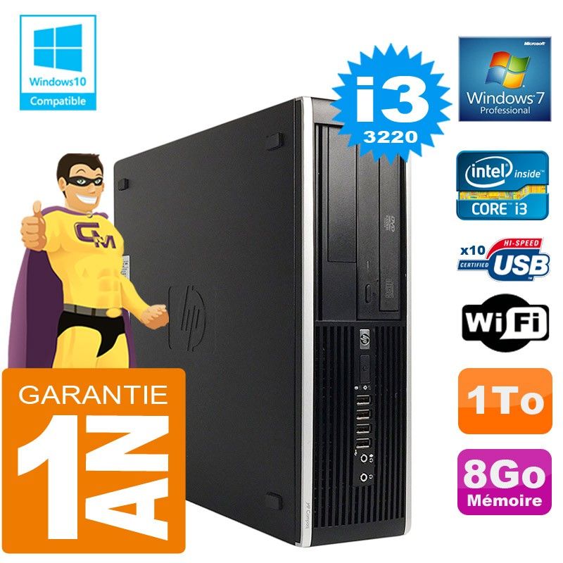 HP Compaq Elite 8300 SFF Desktop PC - Core i3-3220, 8GB RAM, 1TB HDD, DVD Drive, WiFi, Windows 7 Pro