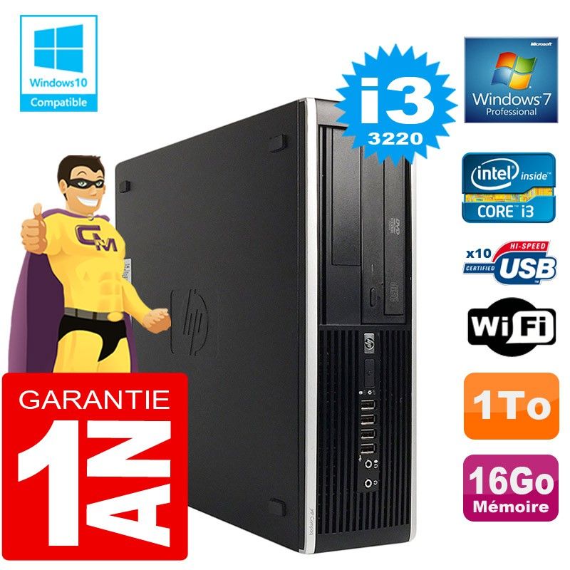 HP Compaq Elite 8300 SFF Core i3-3220 16GB RAM 1TB HDD DVD Burner WiFi Windows 7