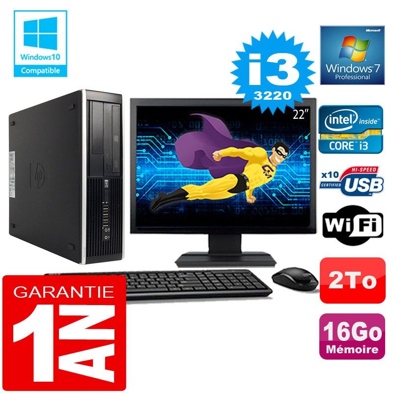 HP Compaq 8300 SFF PC - Core i3-3220, 16GB RAM, 2TB HDD, WiFi, Windows 7 Pro