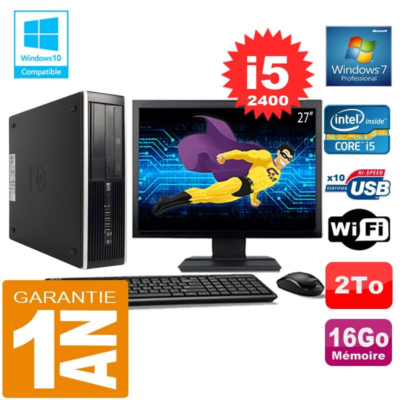 HP Compaq Elite 8300 SFF Desktop PC - Core i5-2400, 16GB RAM, 2TB HDD, WiFi, Windows 7 Pro