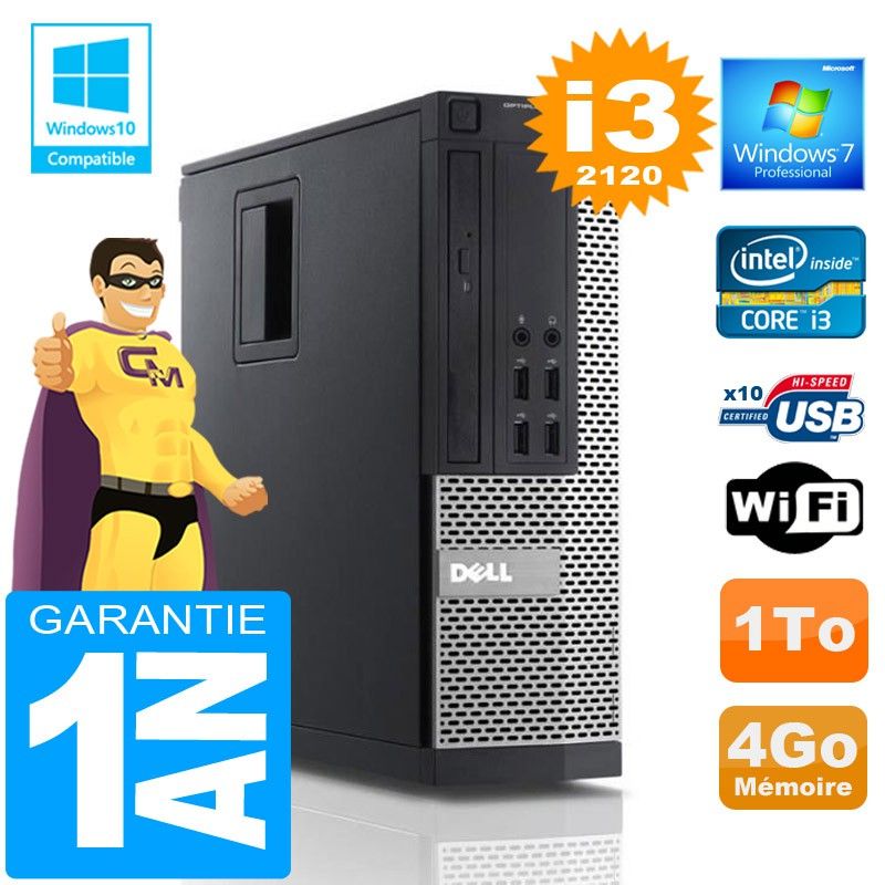Dell 990 SFF Desktop PC - Core i3-2120, 4GB RAM, 1TB HDD, WiFi, Windows 7 Pro