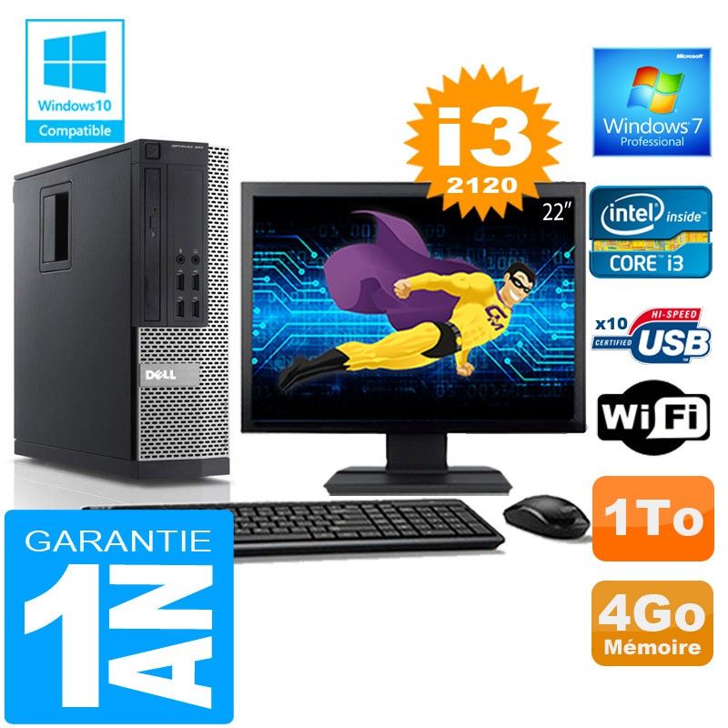 Dell 990 SFF Desktop - Core i3-2120, 4GB RAM, 1TB HDD, WiFi, Windows 7 Pro