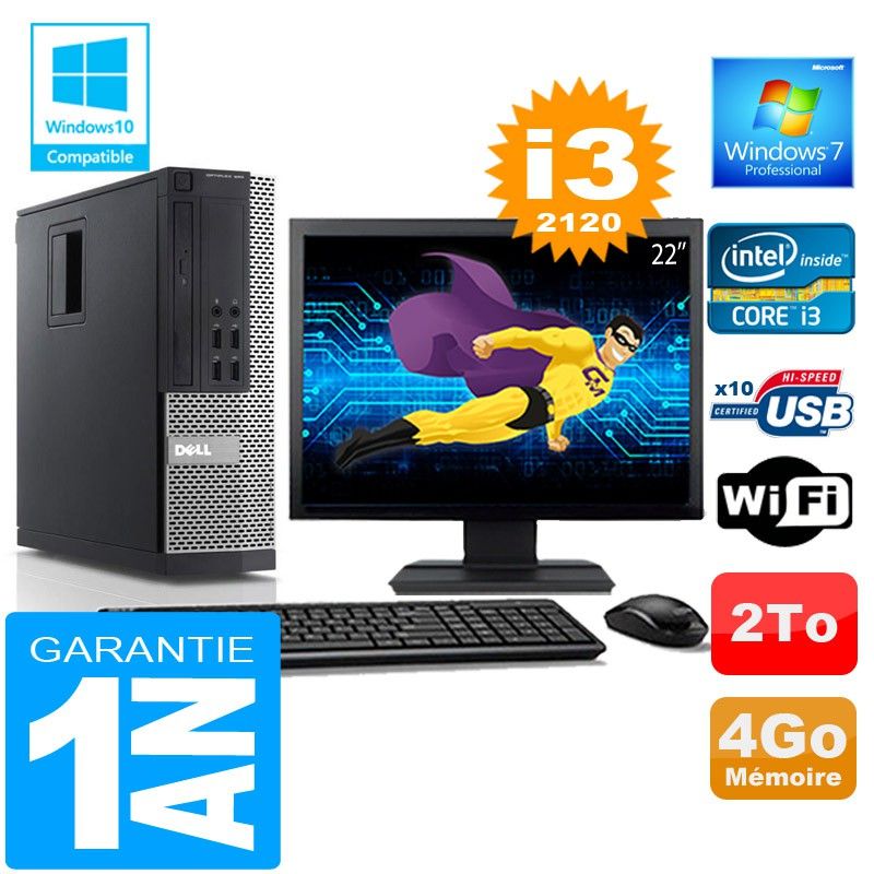 Dell 990 SFF Desktop - Core i3-2120, 4GB RAM, 2TB HDD, WiFi, Windows 7 Pro