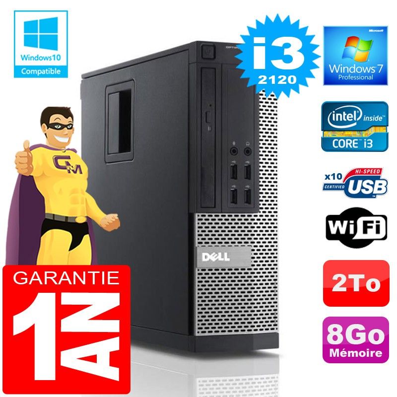 Dell 990 SFF Desktop PC - Core i3-2120, 8GB RAM, 2TB HDD, WiFi, Windows 7 Pro