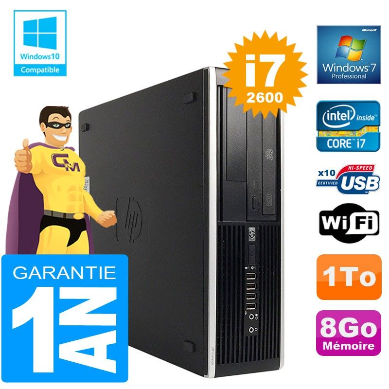 HP Compaq Elite 8300 SFF Desktop PC - Core i7-2600, 8GB RAM, 1TB HDD, DVD Drive, WiFi, Windows 7 Pro