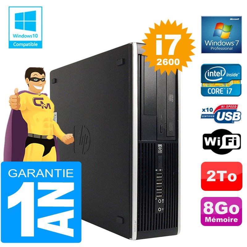 HP Compaq Elite 8300 SFF Core i7-2600 8GB RAM 2TB HDD DVD Burner WiFi Windows 7 Pro
