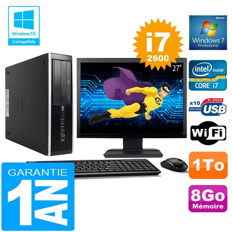 Ordinateur de bureau HP Compaq Elite 8300 SFF - Processeur Intel Core i7-2600, 8 Go de RAM, 1 To HDD, WiFi, Windows 7 Professionnel