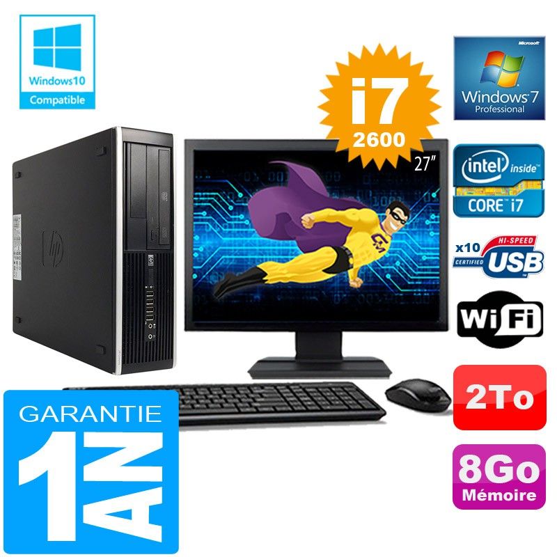 HP Compaq Elite 8300 SFF Desktop - Core i7-2600, 8GB RAM, 2TB HDD, WiFi, Windows 7 Pro