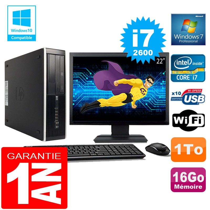 HP Compaq Elite 8300 SFF Desktop Computer - Core i7-2600, 16GB RAM, 1TB HDD, WiFi, Windows 7 Pro