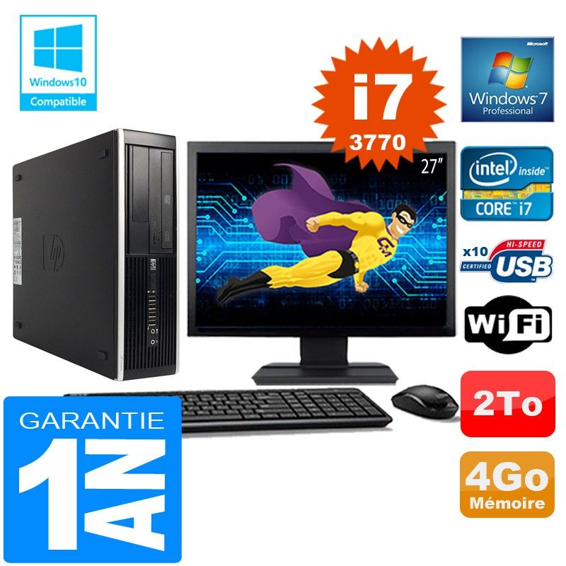 HP Compaq Elite 8300 SFF Core i7-3770 4GB RAM 2TB HDD WiFi Windows 7 Pro 27" Screen