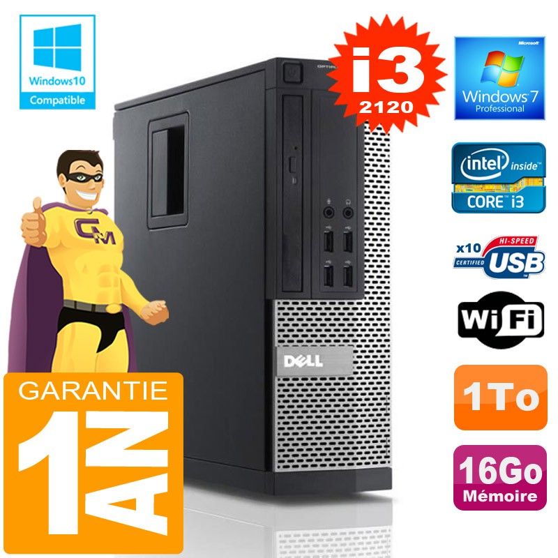 Dell 990 SFF PC - Core i3-2120, 16GB RAM, 1TB HDD, WiFi, Windows 7 Pro