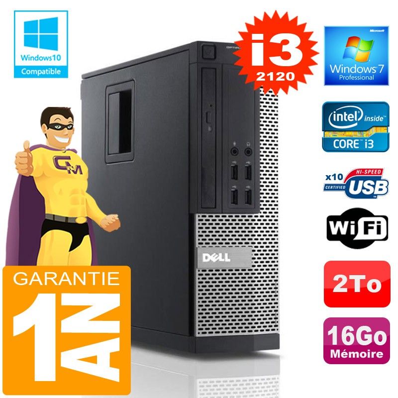 Dell 990 SFF Desktop - Core i3-2120, 16GB RAM, 2TB HDD, WiFi, Windows 7 Pro