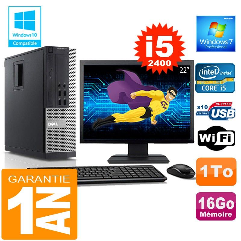Dell 990 SFF Desktop Computer - Core i5-2400, 16GB RAM, 1TB HDD, WiFi, Windows 7 Pro