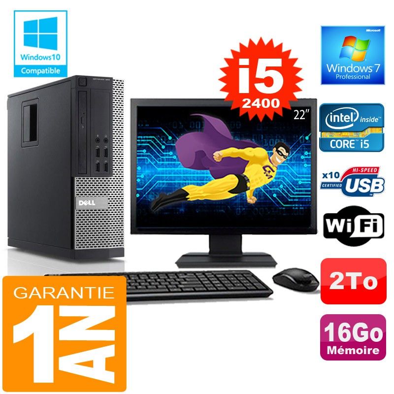 Dell 990 SFF Desktop PC - Core i5-2400, 16GB RAM, 2TB HDD, WiFi, Windows 7 Pro