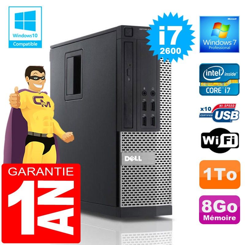 Dell 990 SFF Computer - Core i7, 8GB RAM, 1TB HDD, WiFi, Windows 7 Pro