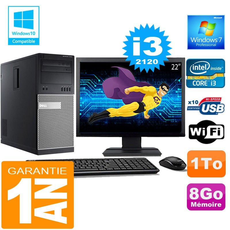Dell 7010 MT Desktop - Core i3-2120, 8GB RAM, 1TB HDD, WiFi, Windows 7 Pro
