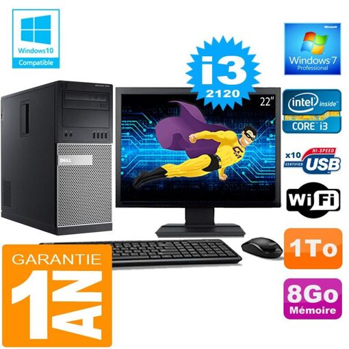 Dell 7010 MT Desktop - Core i3-2120, 8GB RAM, 1TB HDD, WiFi, Windows 7 Pro