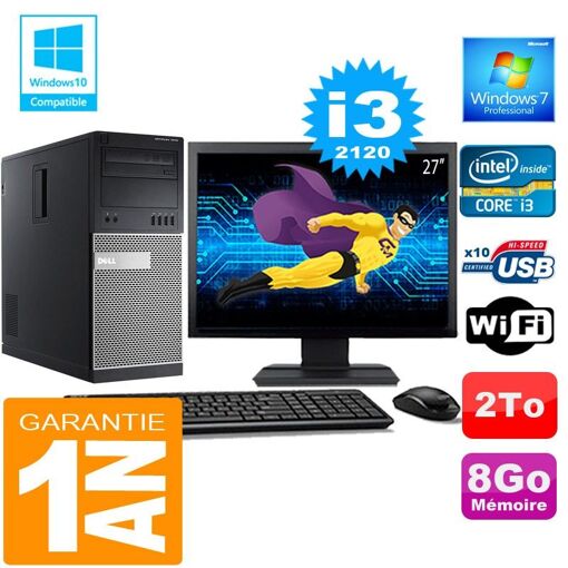 Dell 7010 Tower PC - Intel Core i3-2120, 8GB RAM, 2TB HDD, WiFi, Windows 7 Pro