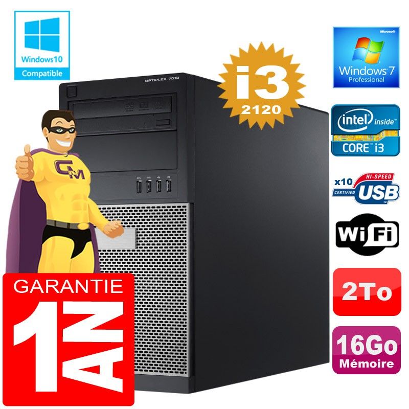 Dell 7010 MT Tower PC - Core i3-2120, 16GB RAM, 2TB HDD, WiFi, Windows 7 Pro
