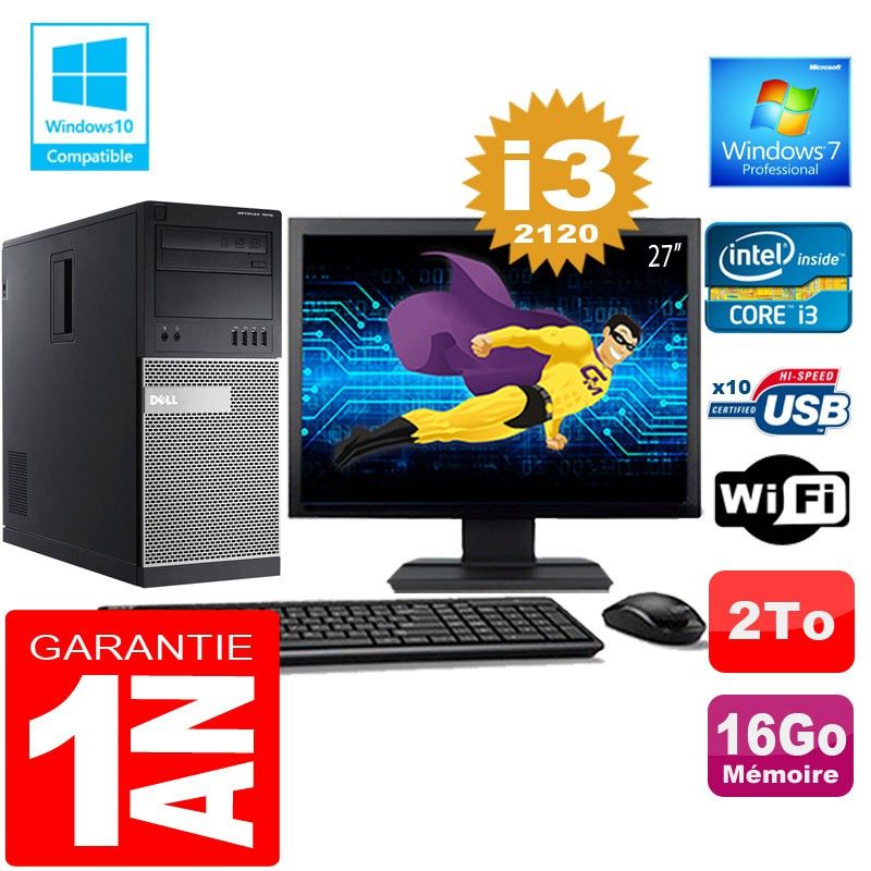 Dell 7010 MT Desktop - Core i3-2120, 16GB RAM, 2TB HDD, WiFi, Windows 7 Pro