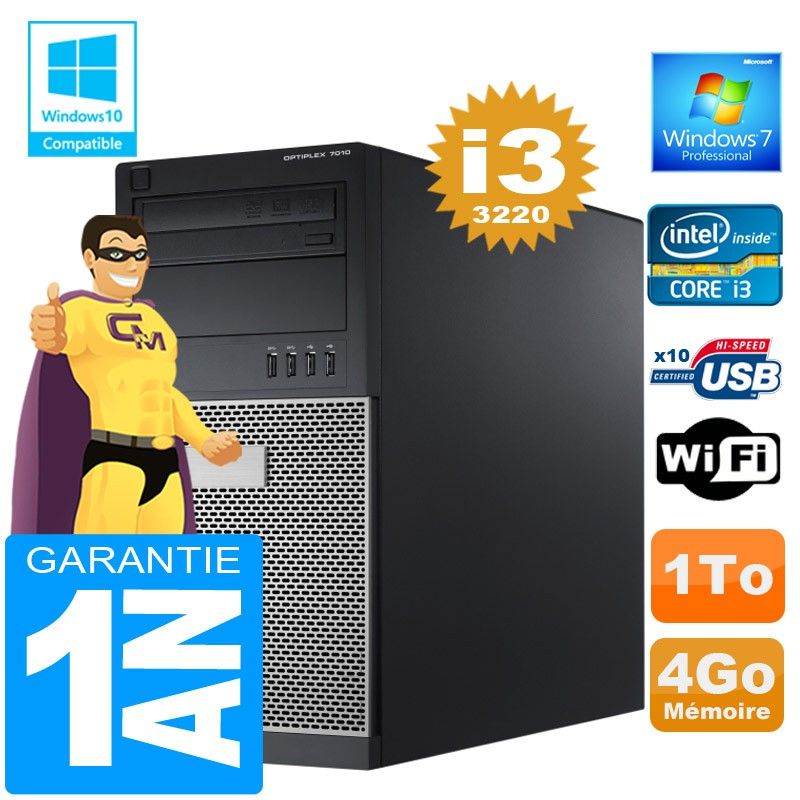 Dell 7010 MT Desktop PC - Intel Core i3-3220, 4GB RAM, 1TB HDD, DVD Burner, Windows 7 Pro
