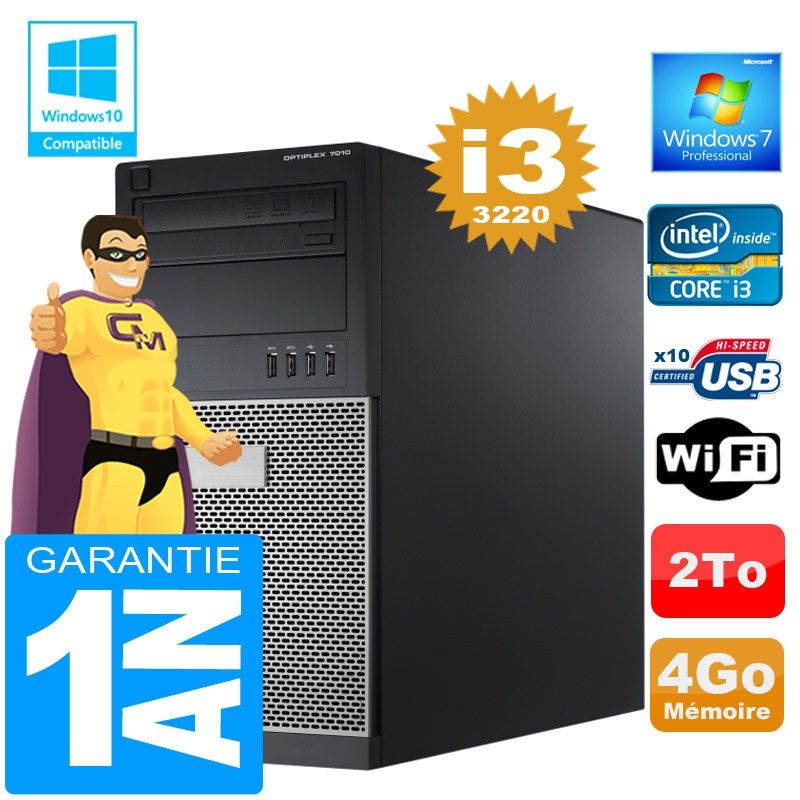 Dell 7010 MT Desktop PC - Intel Core i3-3220, 4GB RAM, 2TB HDD, DVD Burner, Windows 7 Pro