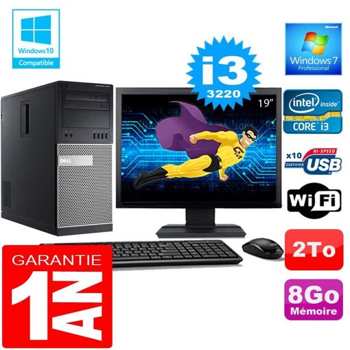 Dell 7010 MT Desktop - Core i3-3220, 8GB RAM, 2TB HDD, WiFi, Windows 7 Pro