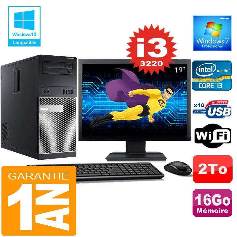 Dell 7010 MT Desktop - Intel Core i3-3220, 16GB RAM, 2TB HDD, DVD Drive, Windows 7 Pro