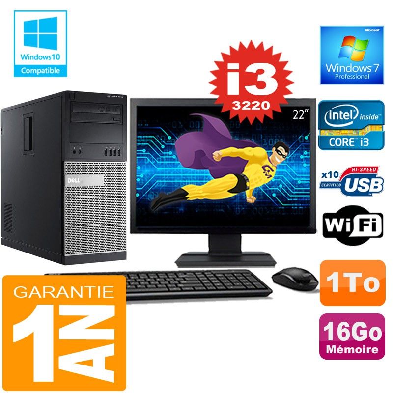 Dell 7010 MT Desktop - Core i3-3220, 16GB RAM, 1TB HDD, WiFi, Windows 7 Pro