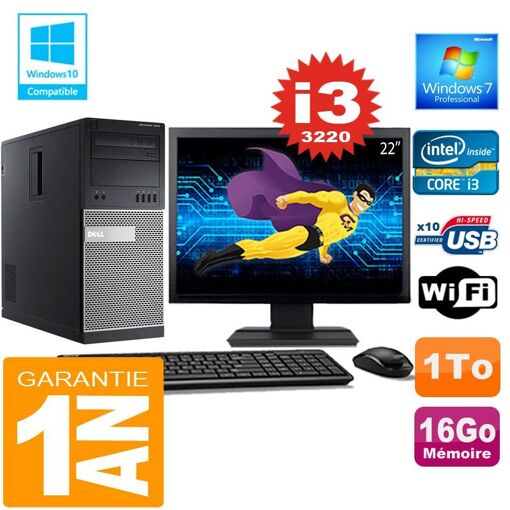 Dell 7010 MT Desktop - Core i3-3220, 16GB RAM, 1TB HDD, WiFi, Windows 7 Pro
