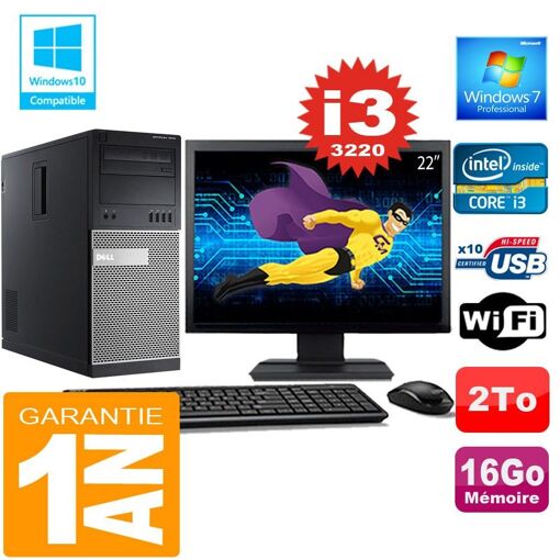 Dell 7010 MT Desktop - Intel Core i3-3220, 16GB RAM, 2TB HDD, WiFi, Windows 7 Pro