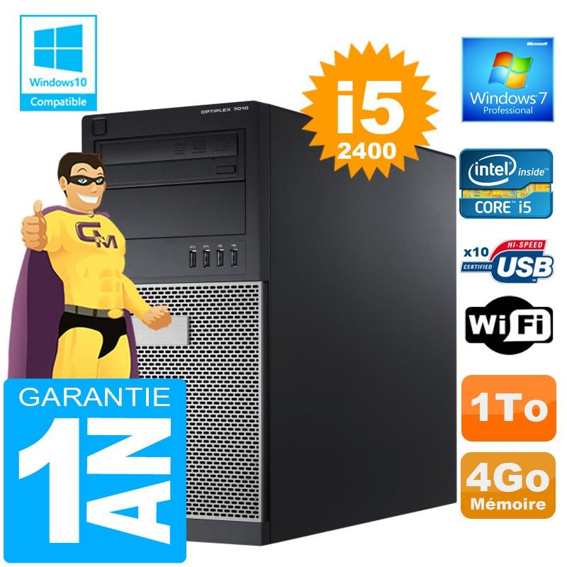 Dell 7010 MT Desktop Computer - Intel Core i5-2400, 4GB RAM, 1TB HDD, DVD Drive, Windows 7 Pro