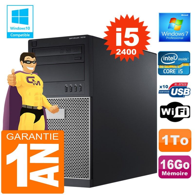 Dell 7010 MT Desktop PC - Core i5-2400, 16GB RAM, 1TB HDD, DVD Burner, WiFi, Windows 7 Pro