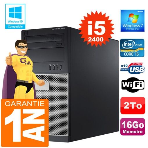 Dell 7010 MT Desktop - Core i5-2400, 16GB RAM, 2TB HDD, DVD Drive, WiFi, Windows 7 Pro