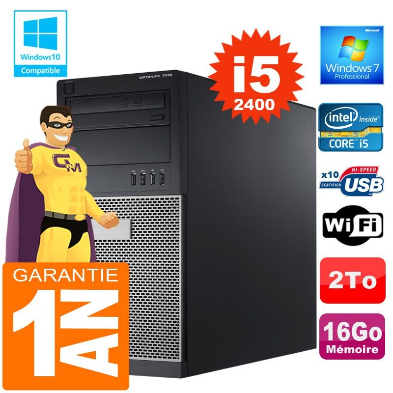 Dell 7010 MT Desktop - Core i5-2400, 16GB RAM, 2TB HDD, DVD Drive, WiFi, Windows 7 Pro