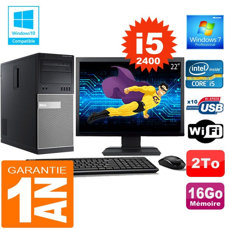 Dell 7010 MT Desktop Computer - Intel Core i5, 16GB RAM, 2TB HDD, WiFi, Windows 7 Pro