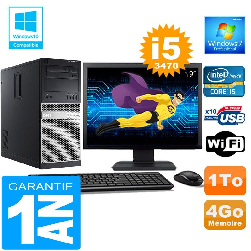 Ordinateur de bureau Dell 7010 - Processeur Intel Core i5-3470, 4 Go de RAM, 1 To SSD, Wi-Fi, Windows 7 Pro
