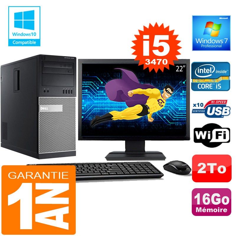 Dell 7010 MT Desktop PC - Core i5-3470, 16GB RAM, 2TB HDD, WiFi, Windows 7 Pro