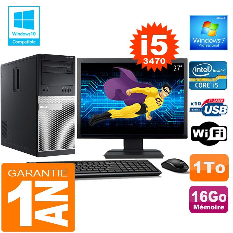 Dell 7010 MT (Tower) Core i5-3470, 16GB RAM, 1TB HDD, WiFi, Windows 7 Pro