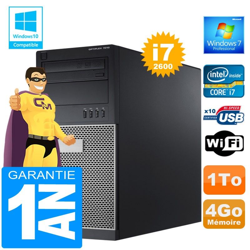 Dell 7010 MT Tower - Intel Core i7-2600, 4GB RAM, 1TB HDD, DVD Drive, Windows 7 Pro