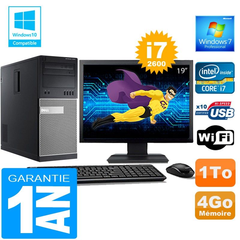 Dell 7010 MT (Tower) Core i7-2600 3.4GHz Computer - 4GB RAM, 1TB HDD, WiFi, Windows 7 Pro